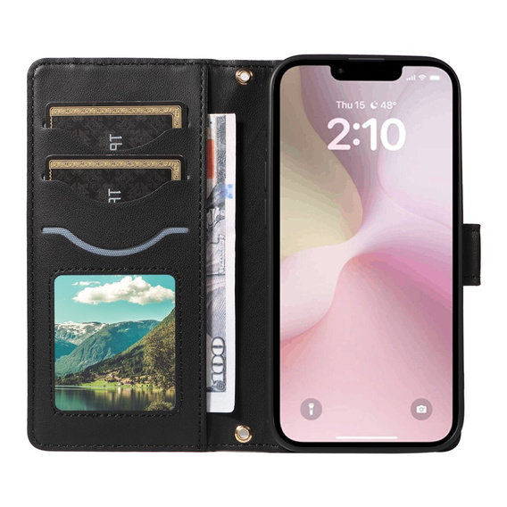 чехол-крышка для iPhone 16E, Rhombus Crossbody Leather, чёрный