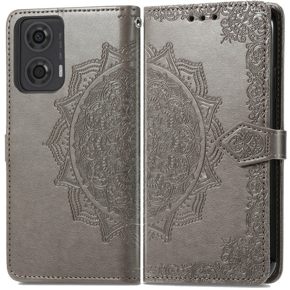 Чохол-книжка для Motorola Moto E14, Mandala, сірий