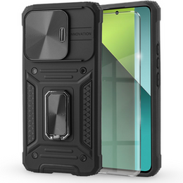 Бронированный чехол для Xiaomi Redmi Note 13 Pro 5G, CamShield Slide, чёрный + закаленное стекло 9H