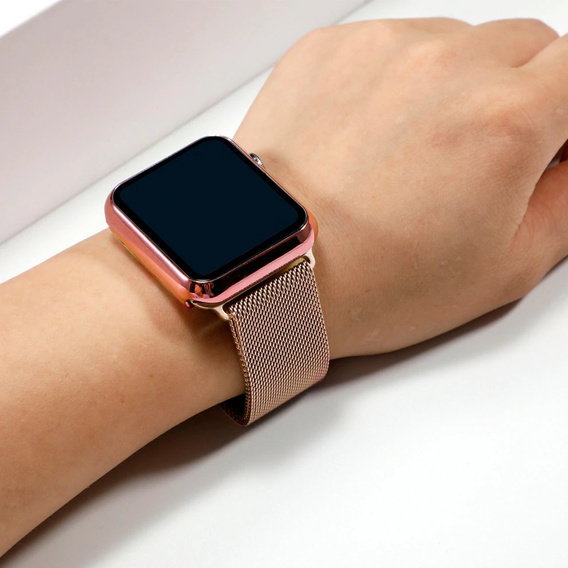 Металический браслет с чехлом для часов Apple Watch 1/2/3/4/5/6/SE (42/44MM), Rose Gold