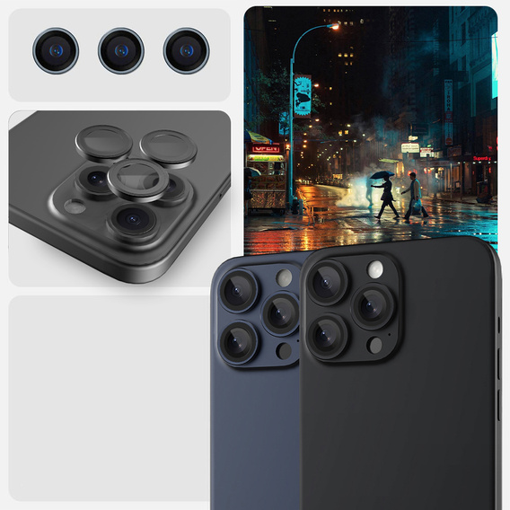2x загартоване скло ERBORD OPTIK Pro для камери iPhone 16 Pro/16 Pro Max / 15 Pro/15 Pro Max/14 Pro/14 Pro Max, чорний