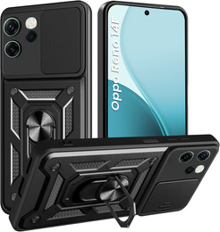 Броньований чохол для Oppo Reno 14F, із захистом камери, з підставкою, чорний
