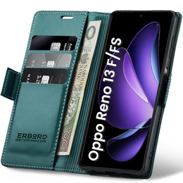 Чехол для Oppo Reno 13F / Oppo Reno 13FS, ERBORD Glossy Litchi, кошелек с клапаном, зелёный