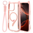 Чехол для iPhone 16 Pro, для MagSafe, Cute Cat, розовый + стекло для экрана