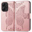 Откидной чехол для Xiaomi Poco F6, Butterfly, розовый rose gold