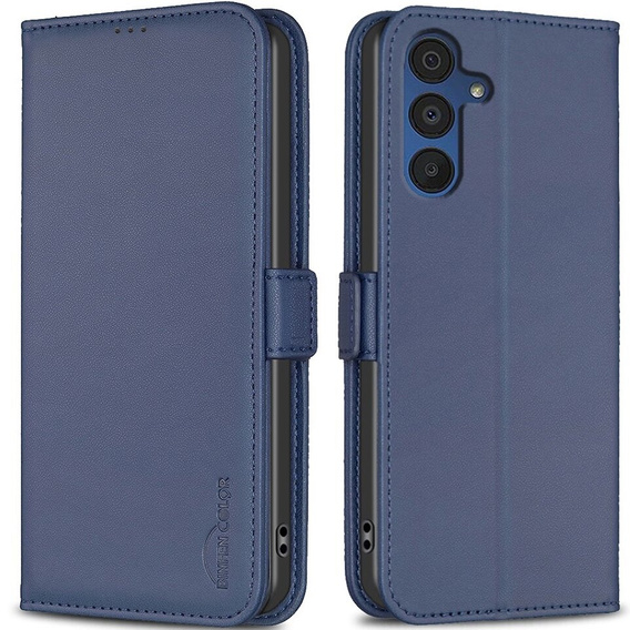 Откидной чехол для Samsung Galaxy A15, BINFEN Wallet, синий + 9H стекло  