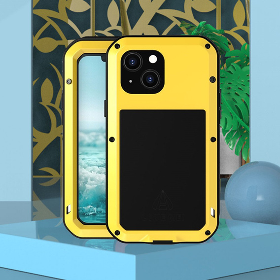 Чoхол Love Mei до iPhone 13 mini, armored with glass, жовтий / чорний