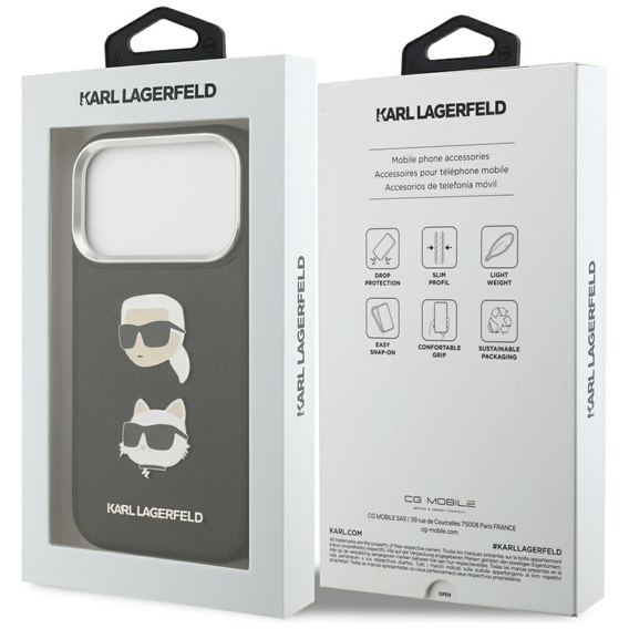 Чохол Karl Lagerfeld Grained Karl & Choupette Heads Pins & Logo для iPhone 17 Pro