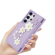 Чехол для Samsung Galaxy S25 Ultra, Leather Flower Card Slot, фиолетовый