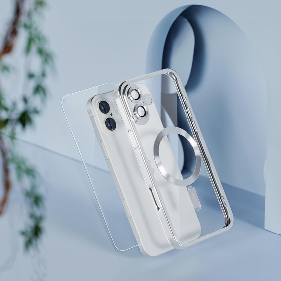 Чохол для iPhone 16 Plus, Electro MagSafe, сріблястий + Скло на екран