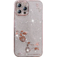 Чехол для iPhone 12 Pro Max, Glitter Flower, розовый rose gold