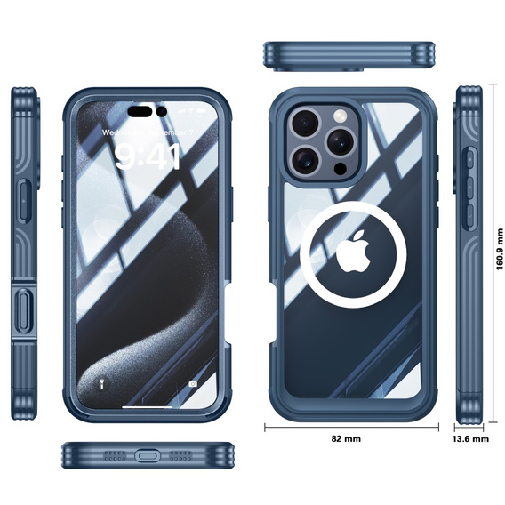 Чохол для iPhone 16 Pro, Shockproof, зі склом, для MagSafe, темно-синій