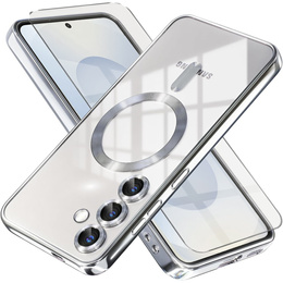 Чохол для Samsung Galaxy S25, Electro MagSafe, сріблястий + Скло на екран