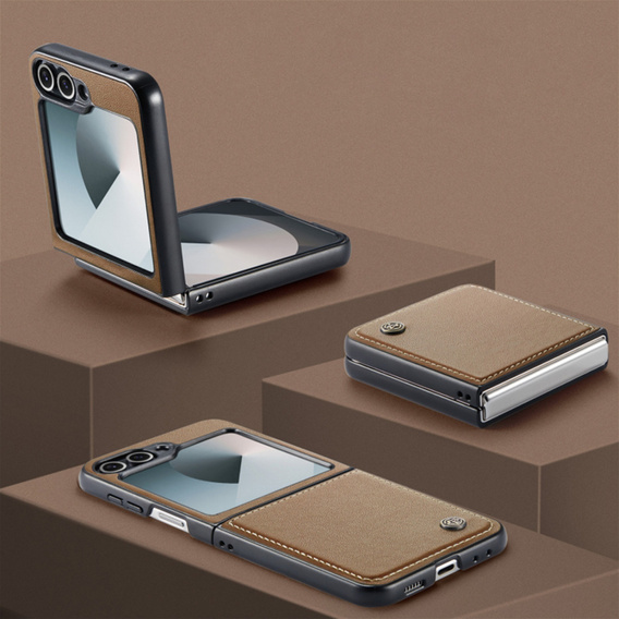 Чохол для Samsung Galaxy Z Flip7 FE / Z Flip6, CASE Litchi Leather, коричневий