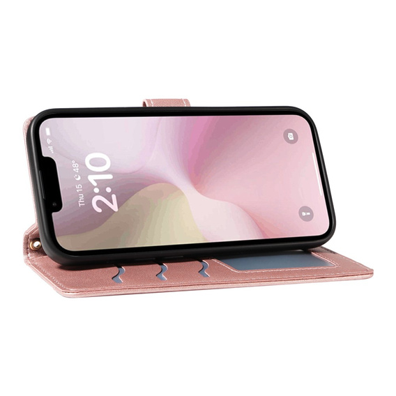 Чохол-сумка для iPhone 16E, Rhombus Crossbody Leather, рожевий rose gold