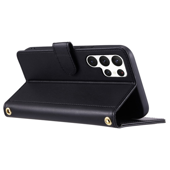 Чохол-сумка для Samsung Galaxy S25 Ultra, Rhombus Crossbody Leather, чорний