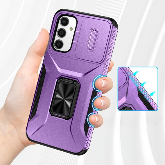 Бронированный чехол для Samsung Galaxy A15, бронированное кольцо Slide Ring, черный + 9H стекло