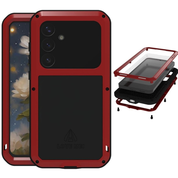 Чехол Love Mei до Samsung Galaxy S25+ Plus, armored with glass, красный