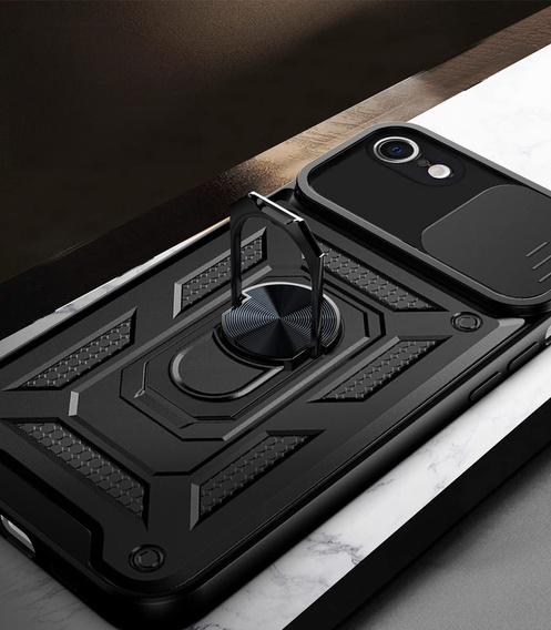 Броньований чохол для iPhone 16E, CamShield Slide, чорний + Загартоване скло 9H