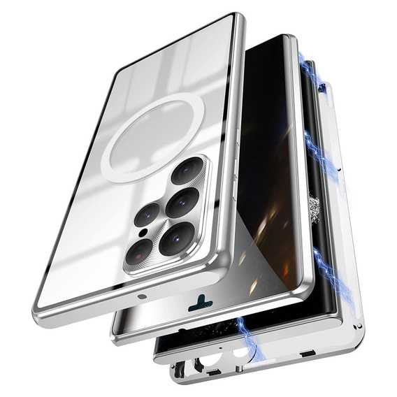Магнітний чохол Dual Glass MagSafe для Samsung Galaxy S22 Ultra, сріблястий