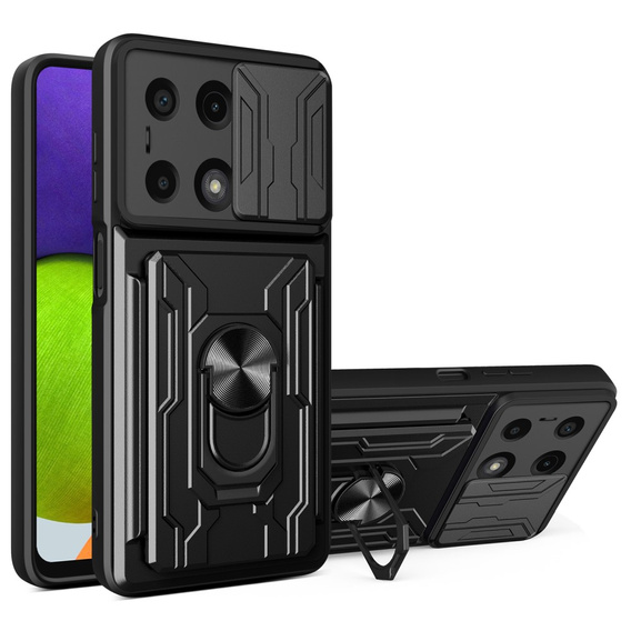 Броньований чохол для Xiaomi Redmi Note 13 Pro 4G / Xiaomi Redmi Note 14S / Xiaomi Poco M6 Pro 4G, Camera Slide Card Slot, чорний