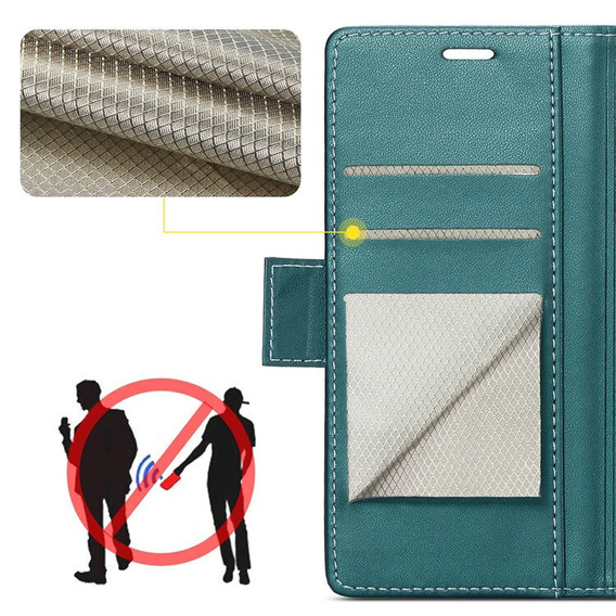 Чехол для Xiaomi 15, ERBORD Glossy Litchi, кошелек с клапаном, зелёный
