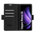 Чохол для Oppo Reno 13, ERBORD Glossy Litchi, гаманець з клапаном, чорний