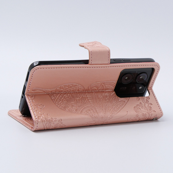 Чохол-книжка для Xiaomi 13T / 13T Pro, Butterfly, рожевий rose gold