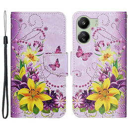 Откидной чехол для Xiaomi Redmi 13C / Poco C65, Wallet, Flowers and Butterflies, фиолетовый