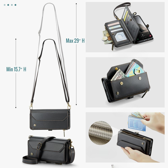 Чехол CASEME для Samsung Galaxy A56 5G, RFID Leather Wallet, с плечевым ремнем, чёрный