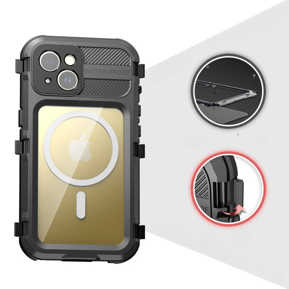 Водонепроникний чохол IP68 для iPhone 15, SHELLBOX MagSafe, чорний
