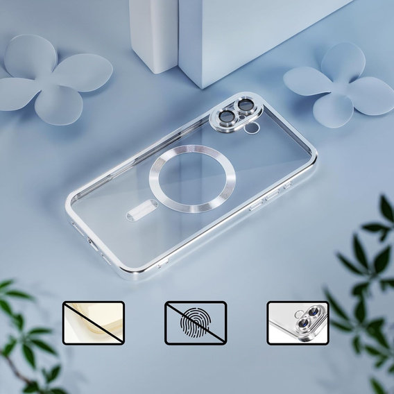 Чехол для iPhone 16 Plus, Electro MagSafe, серебряный + стекло для экрана