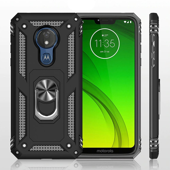 Бронированный Чехол до Motorola Moto G7 Power, Nox Case Ring, чёрный