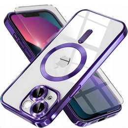 Чехол для iPhone 13, Electro MagSafe, фиолетовый + стекло для экрана