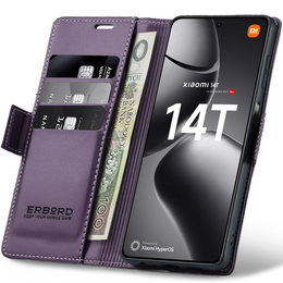 Чохол для Xiaomi 14T, ERBORD Glossy Litchi, гаманець з клапаном, фіолетовий
