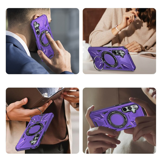 Чехол для Samsung Galaxy S23 FE, бронированный с подставкой и ручкой-планшетом, фиолетовый