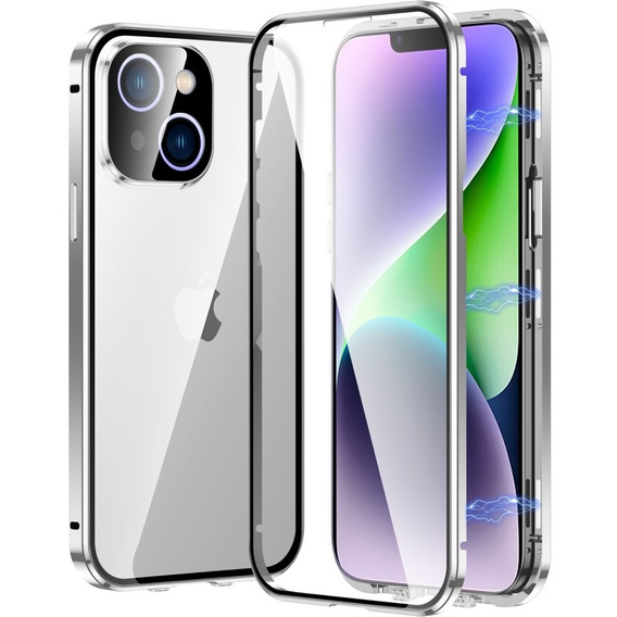 Чехол для iPhone 15 Plus, Magnetic Dual Glass, серебряный