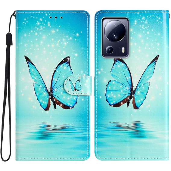 Откидной чехол для Xiaomi 13 Lite, Wallet, butterfly, синий