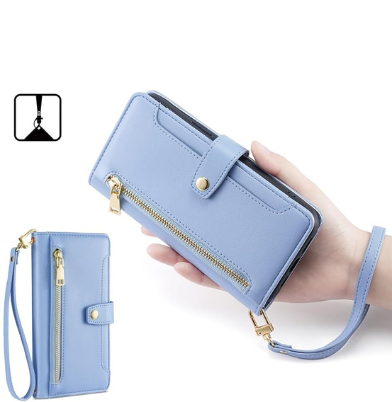 Откидной чехол для iPhone 16E, Wallet Zipper Pocket, синий