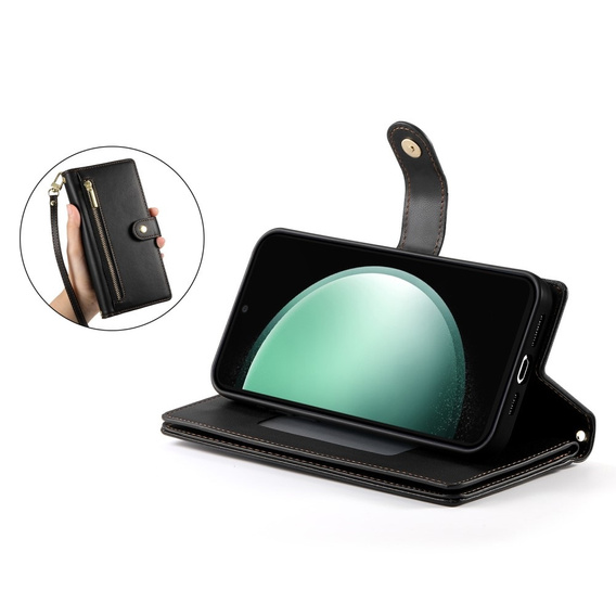 Откидной чехол для Samsung Galaxy S24 FE, Wallet Zipper Pocket, чёрный