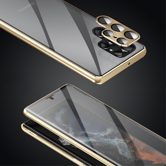 Чехол для Samsung Galaxy S22 Ultra, Magnetic Dual Glass, золотой
