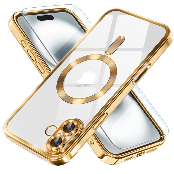 Чохол для iPhone 16 Plus, Electro MagSafe, золотий + Скло на екран