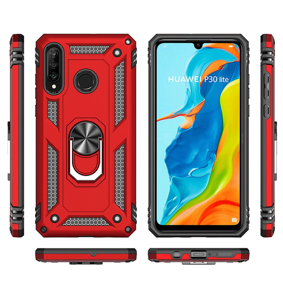 Бронированный Чехол до Huawei P30 Lite, Nox Case Ring, красный