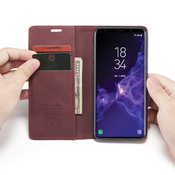Чехол CASEME для Samsung Galaxy S9 Plus, Leather Wallet Case, бордовый