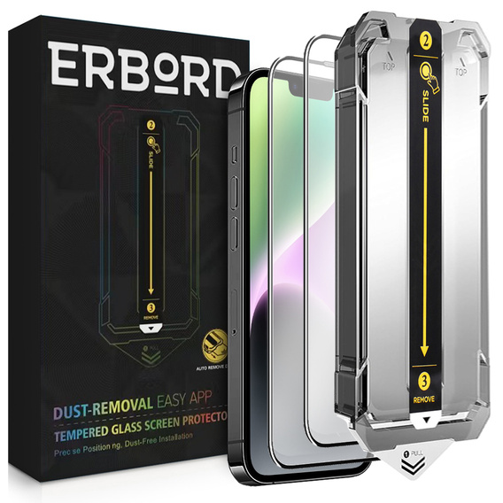 2x Скло захисне загартоване для iPhone 16e / 14 / 13 / 13 Pro, ERBORD Easy App Full Screen Protector