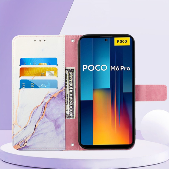 Чохол-книжка для Xiaomi Redmi Note 13 Pro 4G / Xiaomi Redmi Note 14S / Xiaomi Poco M6 Pro 4G, Wallet, Marble фіолетовий