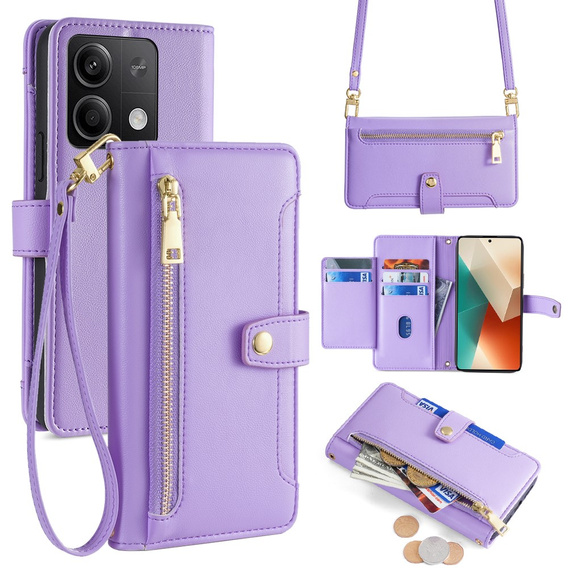 Откидной чехол для Xiaomi Redmi Note 13 5G, Wallet Zipper Pocket, фиолетовый
