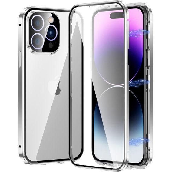 Чохол для iPhone 15 Pro Max, Magnetic Dual Glass, сріблястий