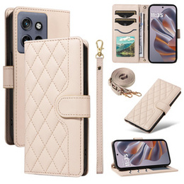 чехол-крышка для Motorola Edge 50 Neo / Motorola ThinkPhone 25, Rhombus Crossbody Leather, бежевый