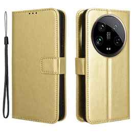 Футляр з клапаном для Xiaomi 14 Ultra, Crazy Horse Wallet, золотий